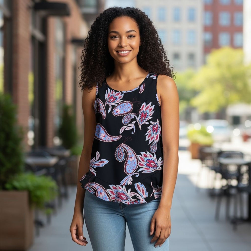 Paisley Print Sleeveless Top